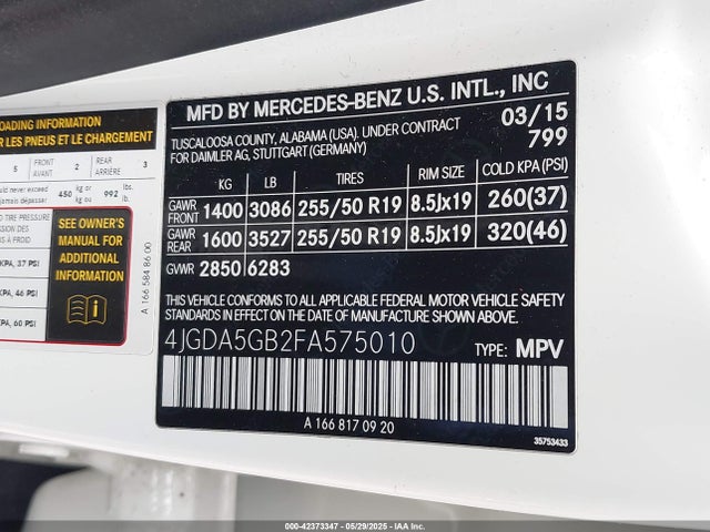 Mercedes-Benz Ml-Class 2015 4JGDA5GB2FA575010 Image 9