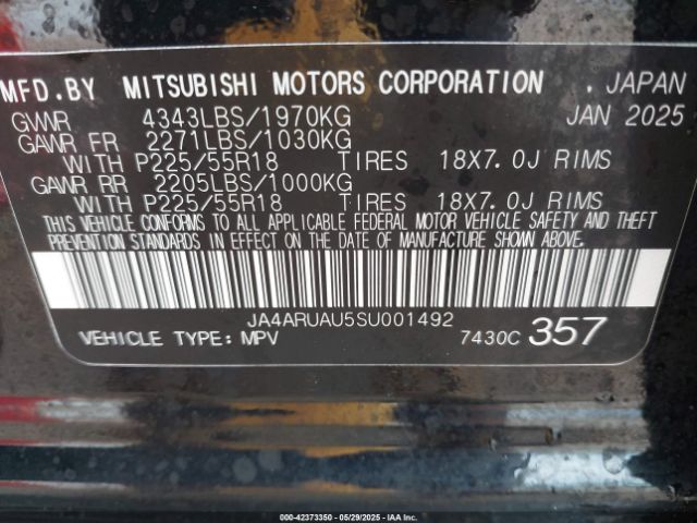 JA4ARUAU5SU001492 Mitsubishi Outlander Sport 2.0 Es Awc/2.0 Le Awc/2.0 S Awc/2.0 Se Awc/trail Edition
