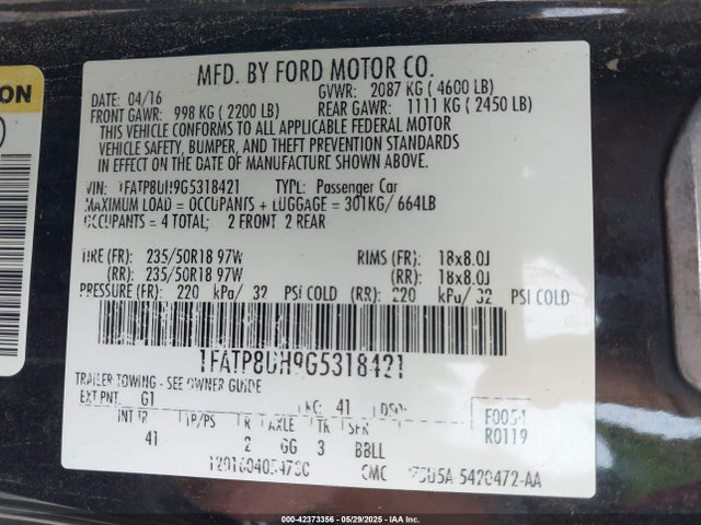 1FATP8UH9G5318421 Ford 2016