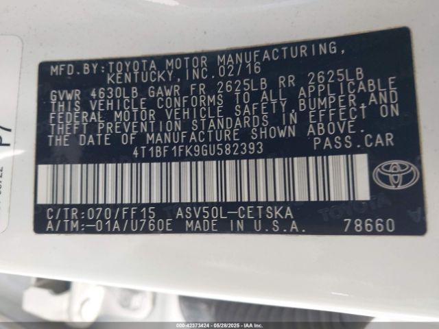 4T1BF1FK9GU582393 Toyota CAMRY SE