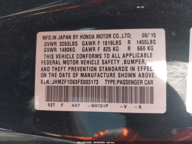 Honda lea1 2015 JHMZF1D63FS003173 Image 9