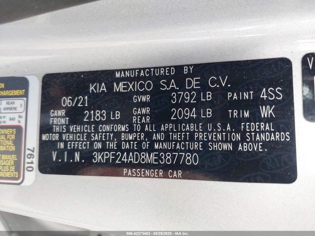 3KPF24AD8ME387780 KIA mpi nu