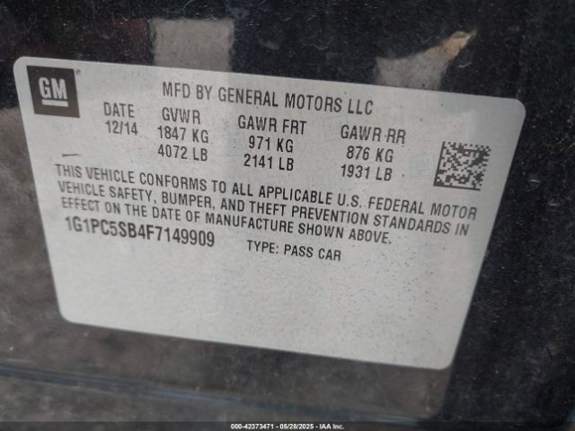 1G1PC5SB4F7149909 Chevrolet Cruze 1lt Auto