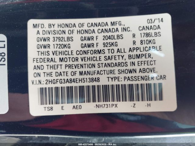 2HGFG3A84EH513848 Honda CIVIC EX