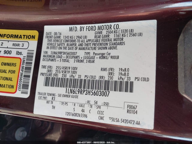 1LN6L9RP3H5603007 Lincoln 2.7l gtdi