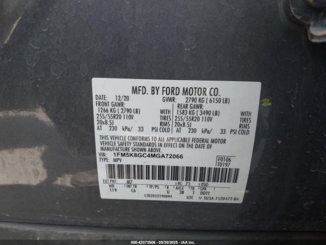 2021 FORD EXPLORER 1FM5K8GC4MGA72066 Photo 8