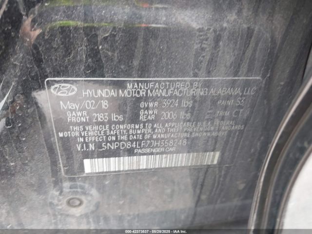 5NPD84LF7JH358248 Hyundai ELANTRA SEL