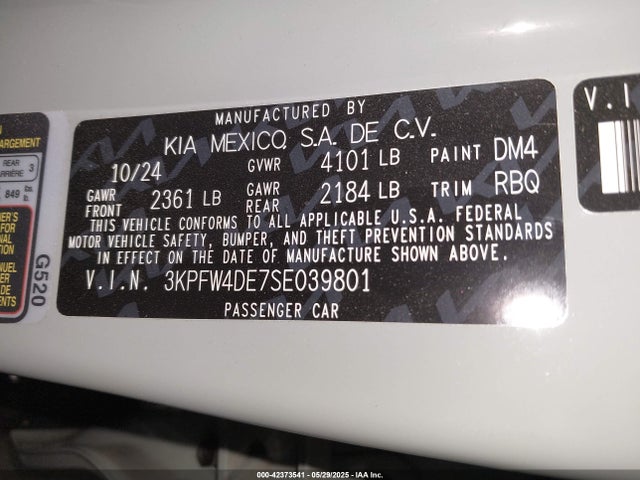 3KPFW4DE7SE039801 KIA mpi nu pe