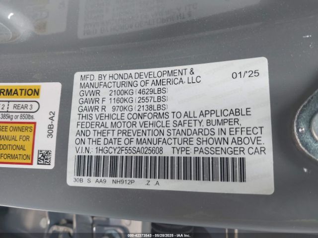 1HGCY2F55SA025608 Honda Accord Hybrid Sport