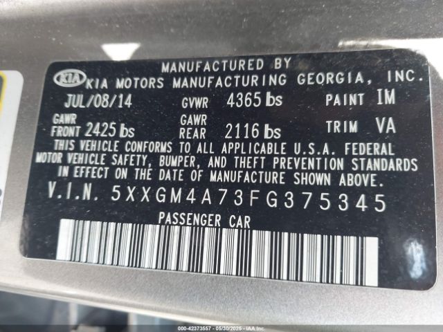5XXGM4A73FG375345 KIA Optima Lx