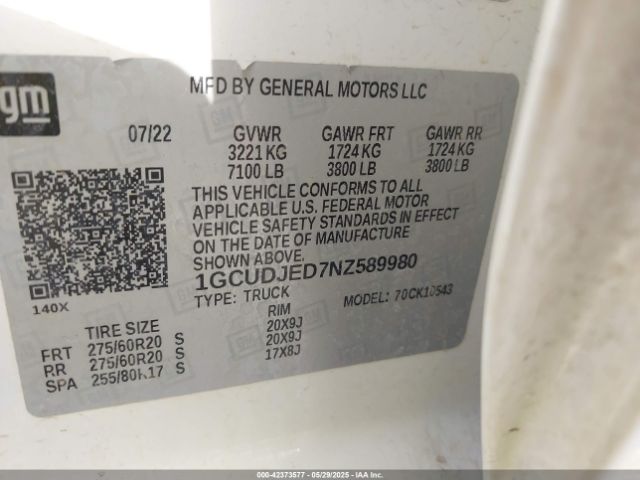 2022 CHEVROLET SILVERADO 1500 1GCUDJED7NZ589980 Photo 8
