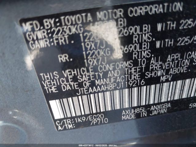 JTEAAAAH8PJ119216 Toyota a25a-fxs, 3nm+4nm