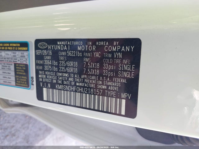 KM8SNDHF0HU218157 Hyundai gdi lambda ii