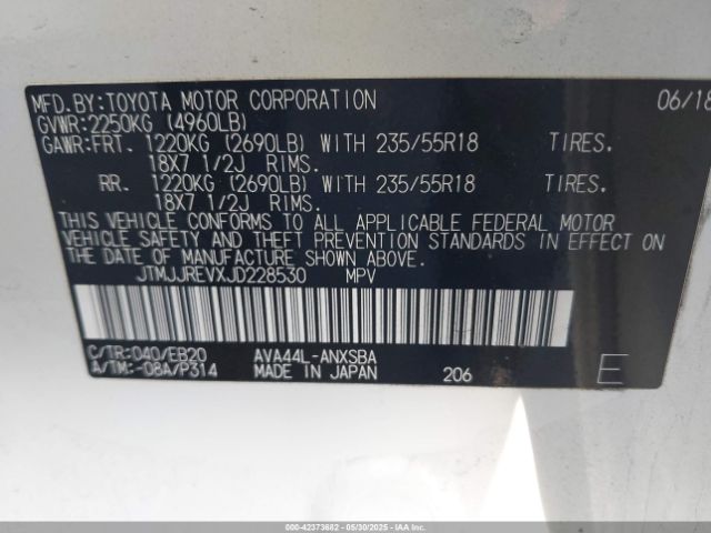 JTMJJREVXJD228530 Toyota 2ar-fxe, 2jm+2fm