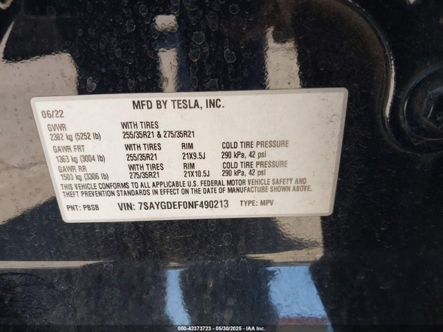 2022 TESLA MODEL Y 7SAYGDEF0NF490213 Photo 8