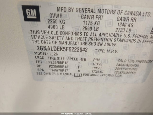 Chevrolet Equinox Ltz 2015 2GNALDEK5F6223042 Image 9