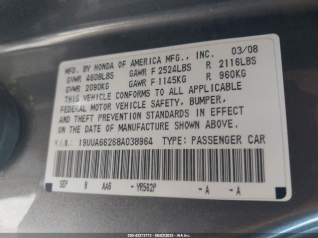 2008 ACURA TL 19UUA66268A038964 Photo 8