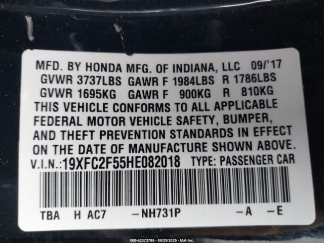 19XFC2F55HE082018 Honda Civic Lx
