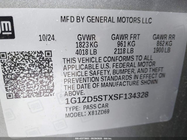 1G1ZD5STXSF134328 Chevrolet Malibu Fwd 1lt