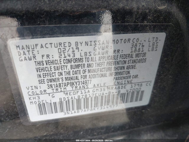 3N1AB7AP8KY314977 Nissan 2019