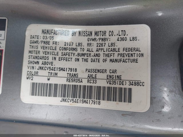 42373814 :رقم المزاد ، JNKCV54E15M417918 vin ، 2005 Infiniti G35 مزاد بيع