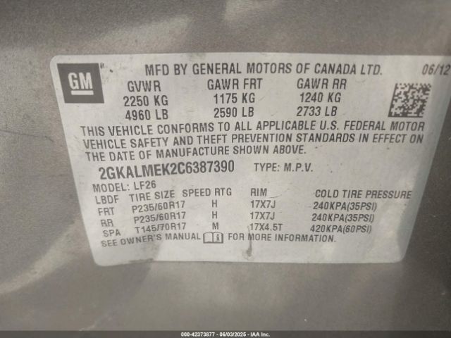 2012 GMC TERRAIN 2GKALMEK2C6387390 Photo 8