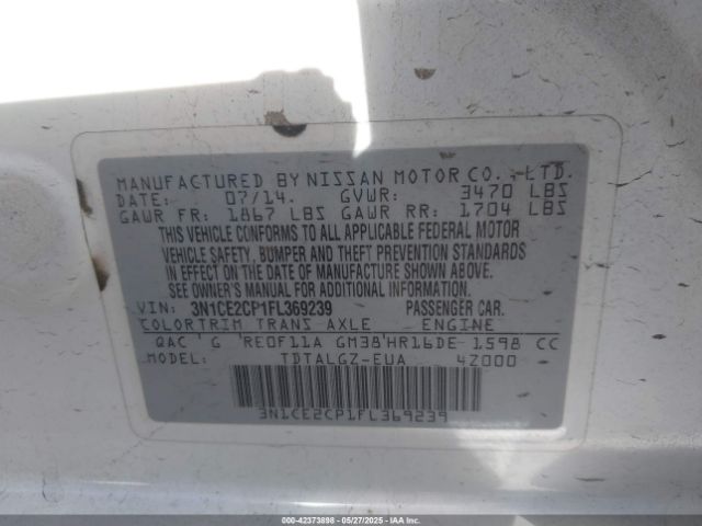 3N1CE2CP1FL369239 Nissan Versa Note Sr