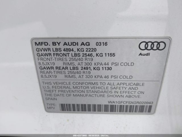 2016 AUDI Q3 WA1GFCFSXGR020943 Photo 8