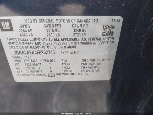 Chevrolet EQUINOX LS 2015 2GNALAEK4F6202746 Image 9