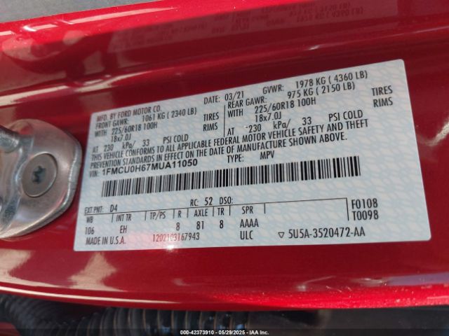 2021 FORD ESCAPE 1FMCU0H67MUA11050 Photo 8