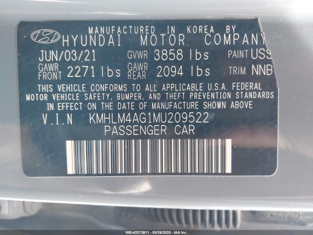 KMHLM4AG1MU209522 Hyundai mpi nu pe
