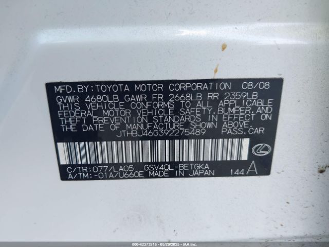 2009 LEXUS ES 350 JTHBJ46G392275489 Photo 8
