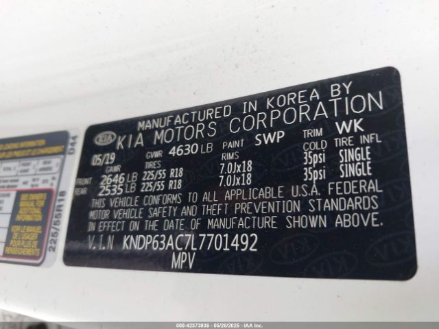 KNDP63AC7L7701492 KIA gdi theta ii
