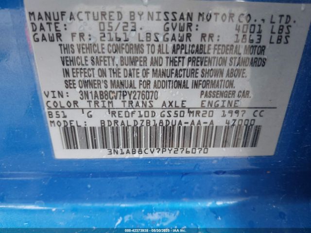 3N1AB8CV7PY276070 Nissan Sentra Sv Xtronic Cvt