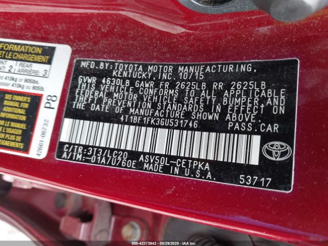 4T1BF1FK3GU531746 Toyota Camry Le/se/xle/xse