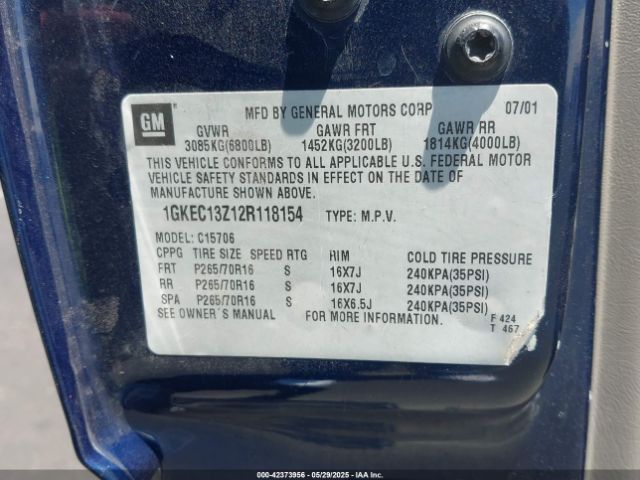 2002 GMC YUKON 1GKEC13Z12R118154 Photo 8