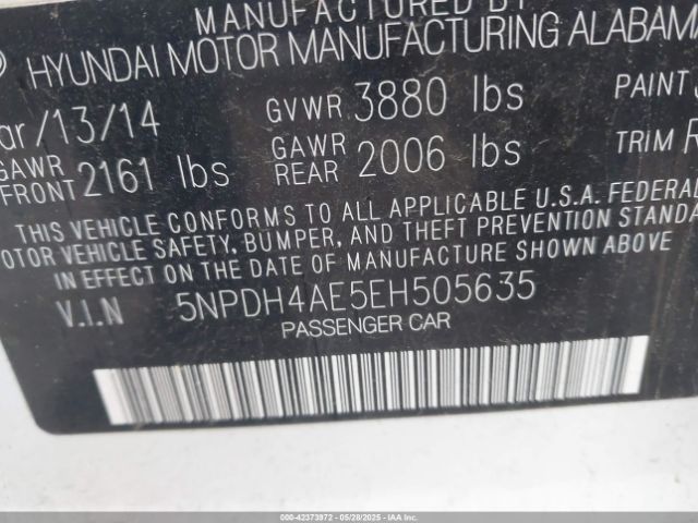 5NPDH4AE5EH505635 Hyundai ELANTRA SE