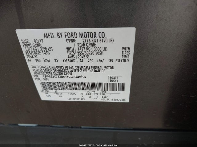 Ford 3.5l ti-vct 2017 1FM5K7D80HGC04966 Image 9