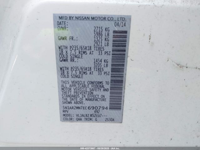 2014 NISSAN PATHFINDER 5N1AR2MN7EC690794 Photo 8