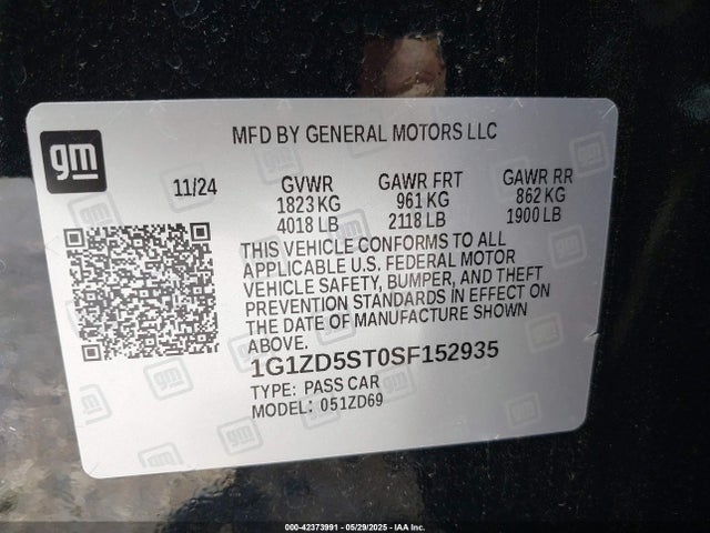 1G1ZD5ST0SF152935 Chevrolet Malibu Fwd 1lt