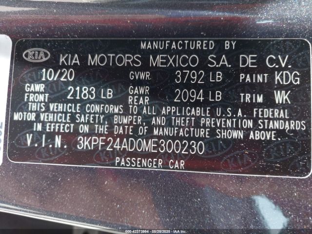 3KPF24AD0ME300230 KIA FORTE FE