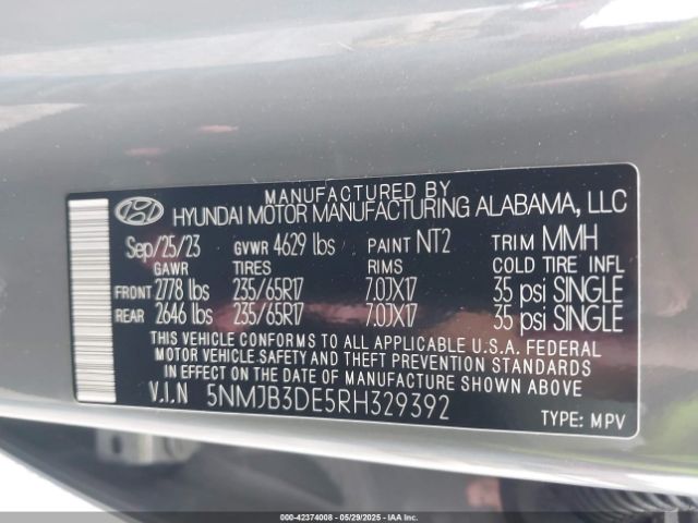 5NMJB3DE5RH329392 Hyundai TUCSON SEL