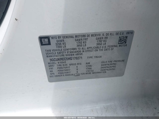 3GCUKREC5HG178271 Chevrolet l83 - sidi: spark ignited direct injection, vvt: variable valve timing, afm, e85 max, alum