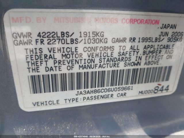 2006 MITSUBISHI LANCER EVOLUTION JA3AH86C06U059661 Photo 8
