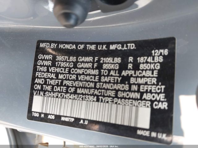 SHHFK7H54HU213364 Honda CIVIC EX