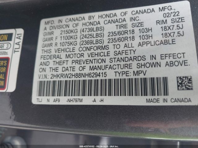 2022 HONDA CR-V 2HKRW2H88NH629415 Photo 8