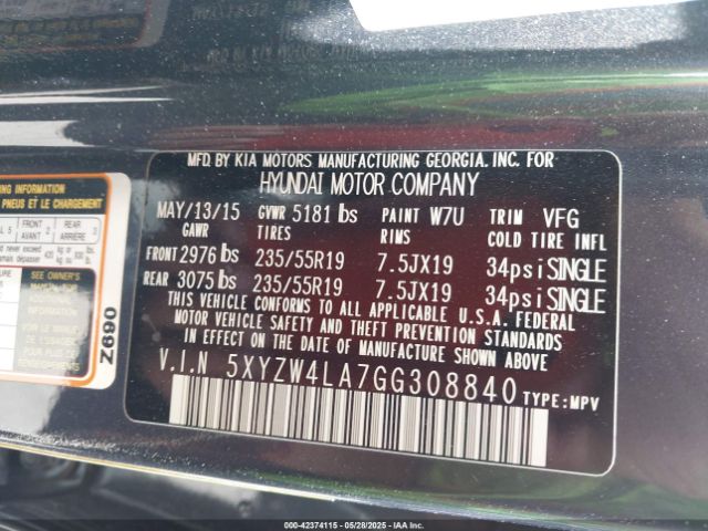 5XYZW4LA7GG308840 Hyundai Santa Fe Sport 2.0l Turbo