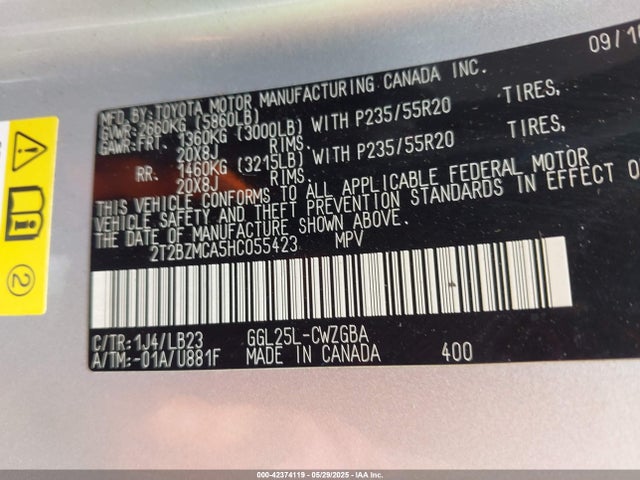 2T2BZMCA5HC055423 Lexus 2017