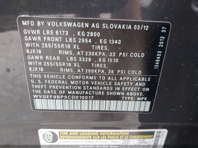 2012 VOLKSWAGEN TOUAREG WVGEF9BP5CD010017 Photo 8