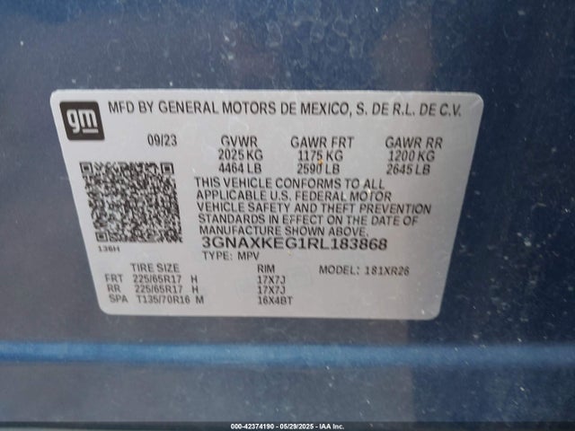 3GNAXKEG1RL183868 Chevrolet Equinox Fwd Lt